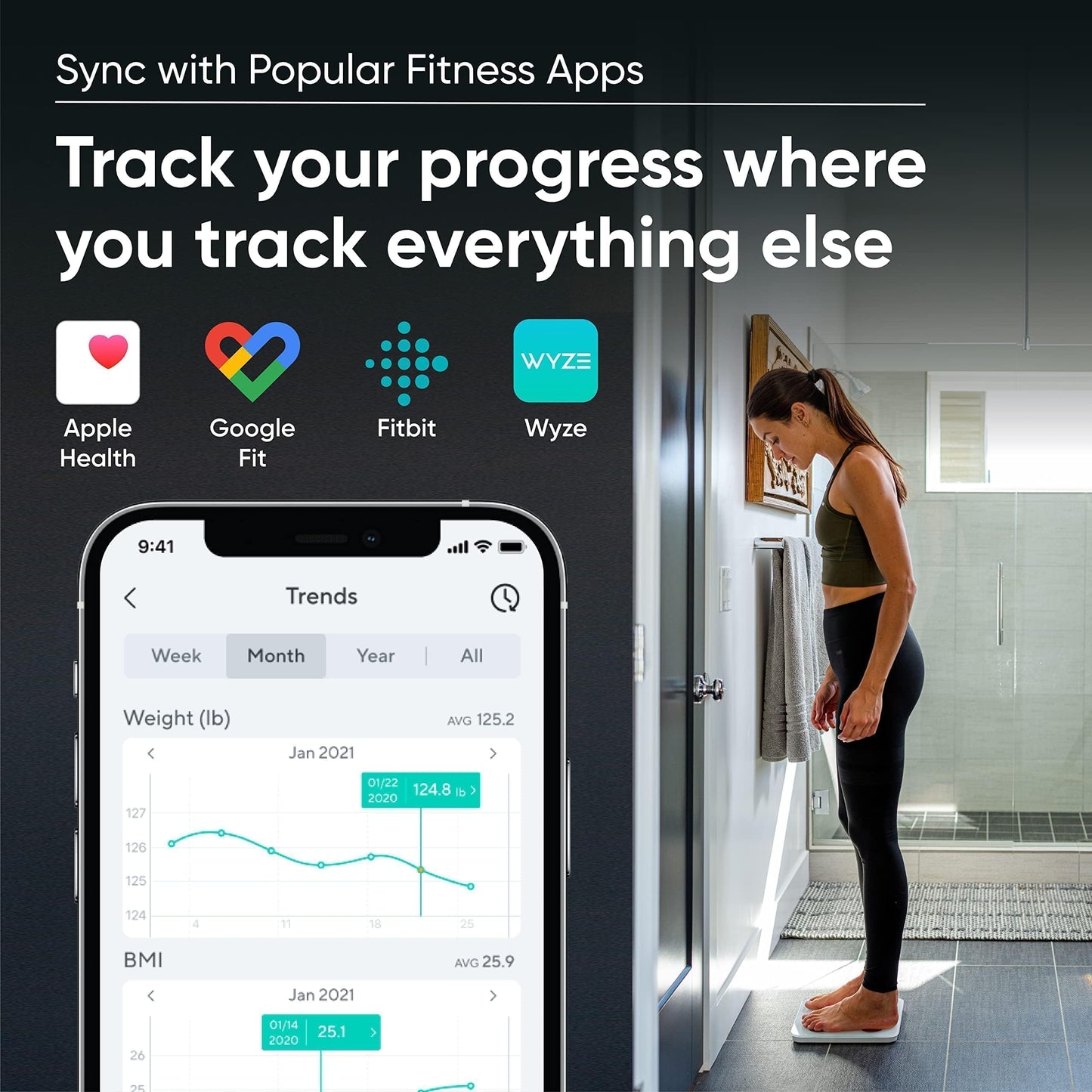 Wyze Scale S, Smart Scale for Body Weight, BMI, Body Fat, Muscle Mass, Digital Bathroom Scale with Bluetooth App Sync, Body Composition Analyzer, Batteries Included, 400lb
