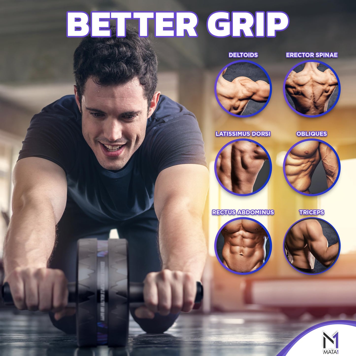 Mata1 Ab Roller Wheel, Abs Workout Machine, Perfect for Core & Abdominal Strength Training, Exercise Wheels for Home Gym w/Knee Pad, Fitness Equipment for Sports