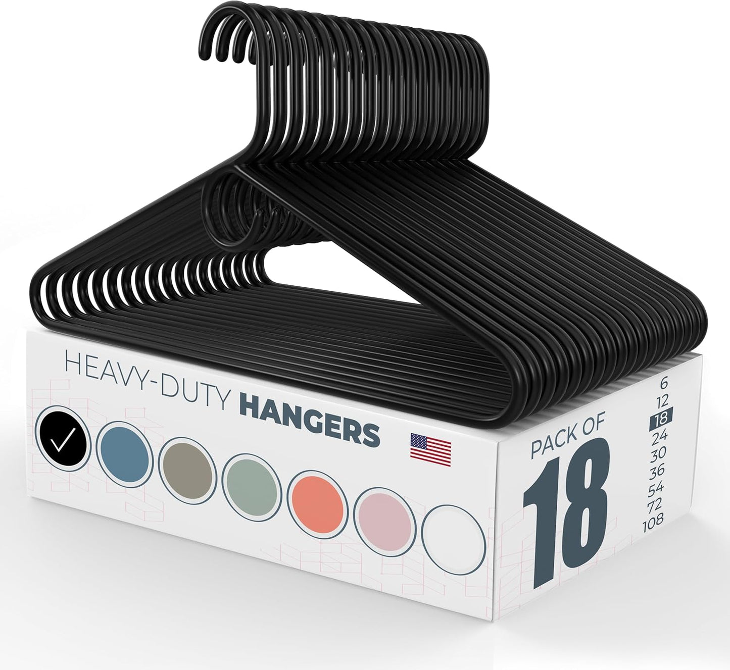 Skiennix Heavy Duty Plastic Clothes Hangers - Strong & Durable | Available in 18-Pack Black
