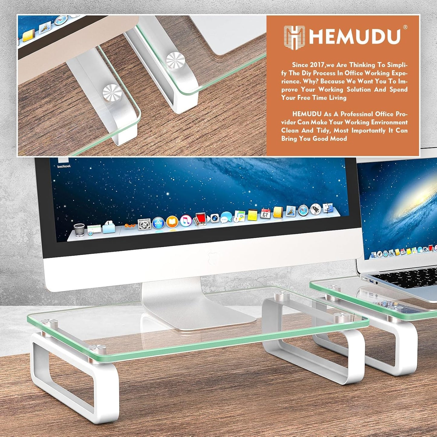 2 Pack Legs,HD02T-201 Hemudu Computer Monitor Stand Riser Multi Media Desktop Stand for Flat Screen LCD LED TV