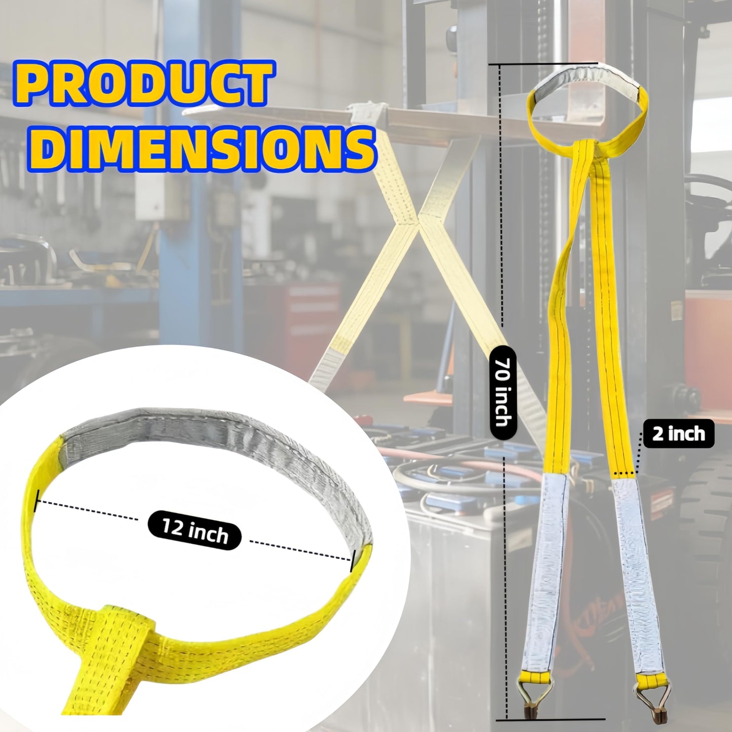Lifting Sling Fit for Industrial Forklift Battery with 12" Wire Hook Lift Round Ring, Easy to Remove & Replace Forklift Batteries (Yellow)