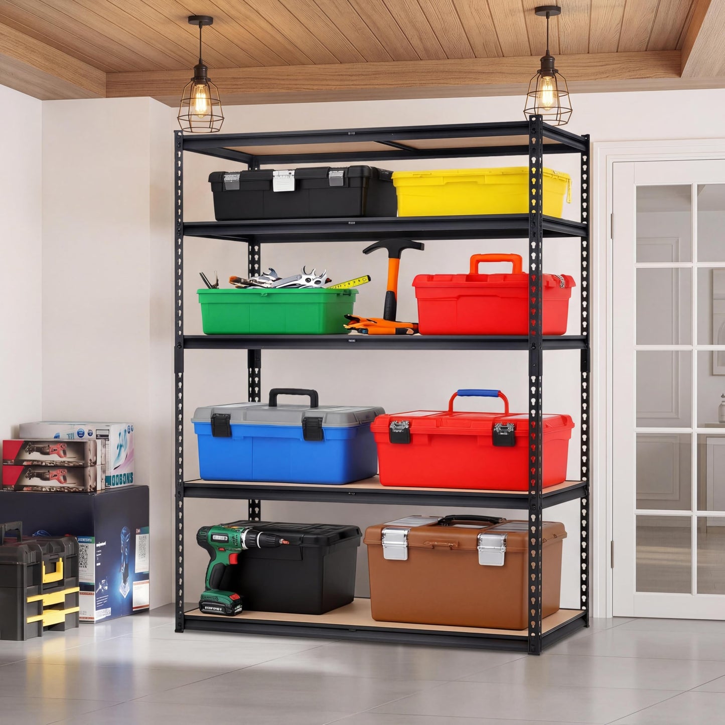 EliteEdge 5-Tier Garage Storage Shelves for Kitchen Pantry Basement Bathroom Laundry Heavy Duty Metal Adjustable Shelving Unit Storage Shelving, 2500 LBS Capacity, 48" l x 24" w x 72" h