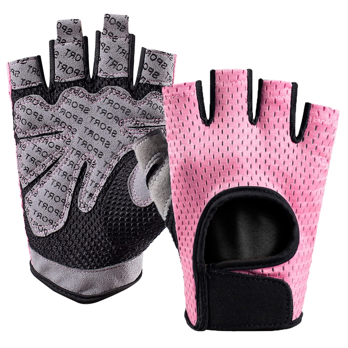 LJCUTE Workout Gloves for Men & Women, Fingerless Breathable & Full Palm Protection Gym Exercise Gloves for Weight Lifting, Fitness, Powerlifting, Cycling (Pink, Medium)