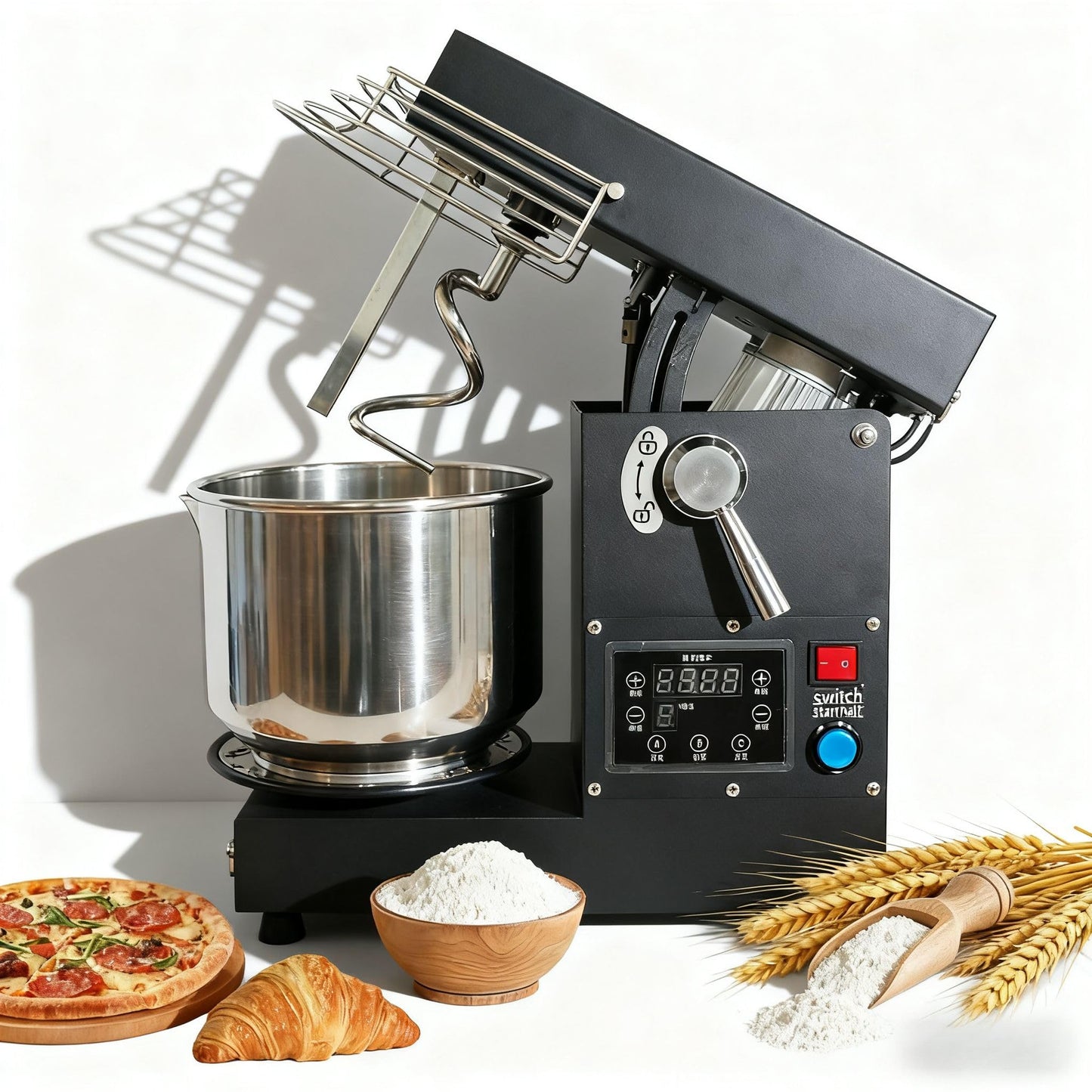 USAJZM 5.2-Quart Commercial Dough Maker, Electric Kitchen Stand Mixer, Heavy-Duty Bread Kneader Machine with Stainless Steel Bowl, Beaters for Baking Pizza, Pasta and Food Mixing