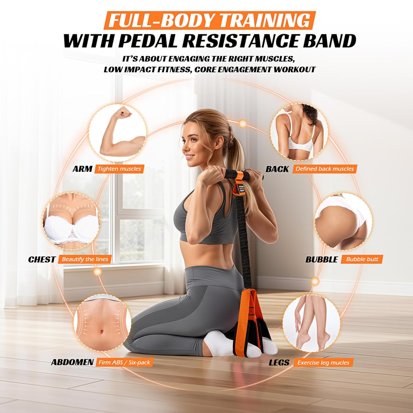KUTIZE Multifunction Pedal Resistance Band with Handle, Upgraded Exercise Equipment with Soft Foot Pedal for Sit Up & Full-Body Home Gym Workouts, Core/ABS Training, Pilates, Yoga & Physical Therapy