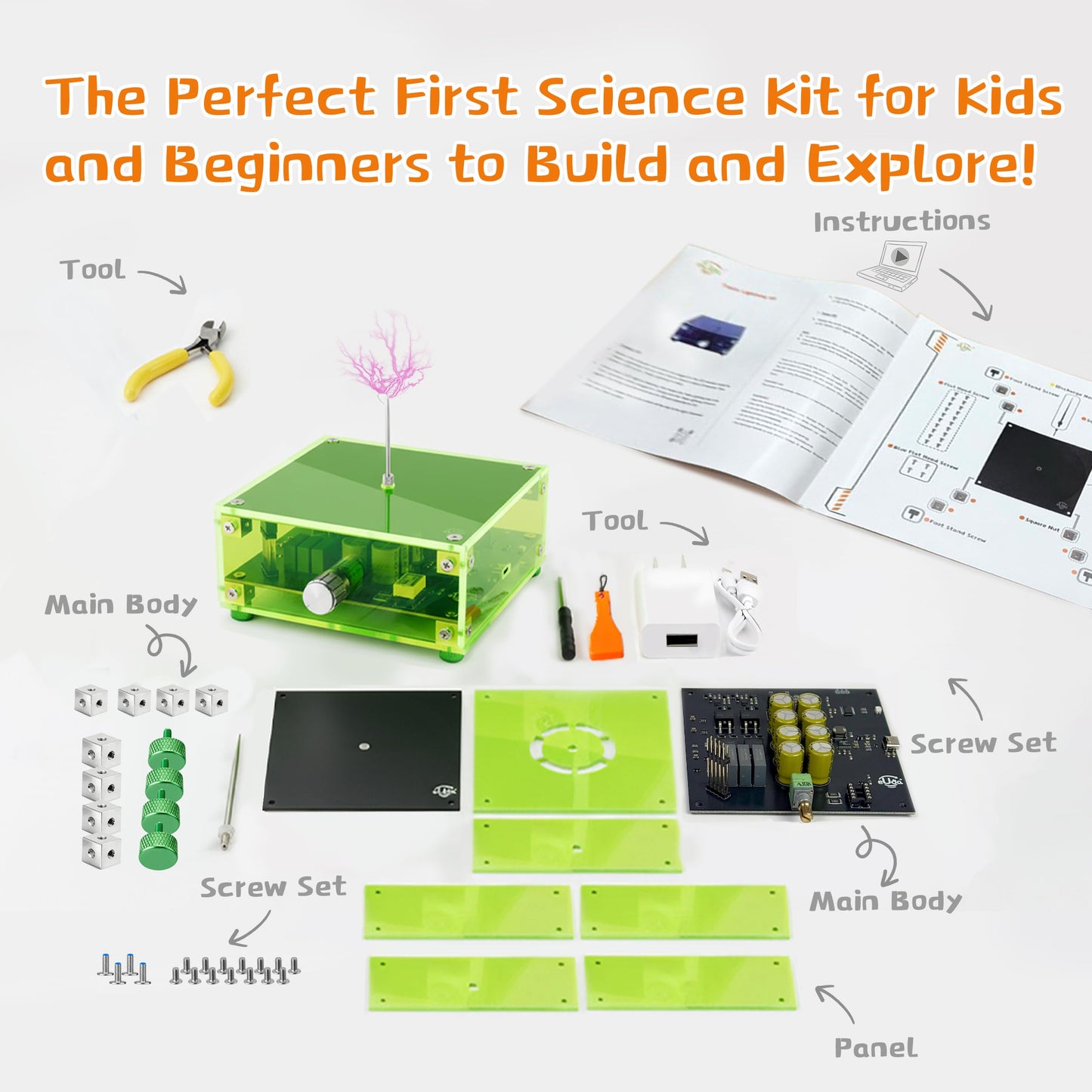 eUda+ STEM Tesla Lightning Kit for Kids&Adults 8-10 11-17 18+ Stem Toys for Ages 8-13 Teen Gift for Boys Girls 13-17 Science Kit for Kids 12-16 Build Your Own Tesla Coil Kit (Assembly Version, FWFB)