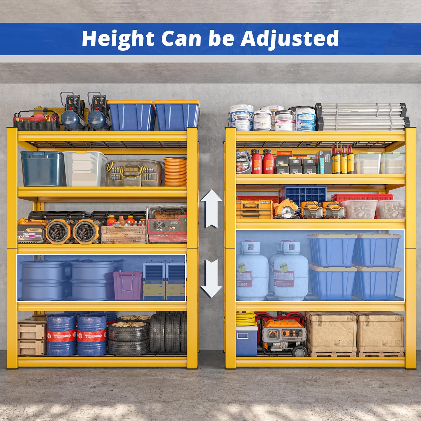REIBII 2-Pack Commercial Heavy Duty Shelving, 3010 LBS Capacity per Shelf 72" H Industrial Storage Rack, 5-Tier Adjustable Boltless Rivet Metal Shelving Unit for Warehouse Garage Workshop Retail Store