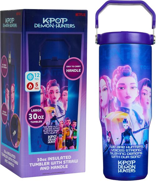 KPop Demon Hunters 30oz Insulated Stainless Steel Tumbler - Stylish Travel Mug with Straw & Handle for Teens