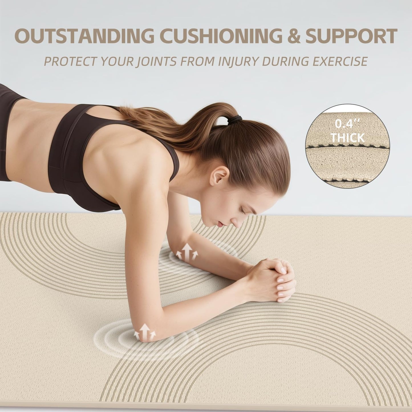 PAIDU Large Yoga Mat, 72" x 36" x 2/5"（10MM） Thick Non-Slip Exercise Mat, SGS-Certified POE Material, Ideal for Home Gym, Yoga, Pilates, Fitness Workouts & Floor Mat (Beige - Double C)
