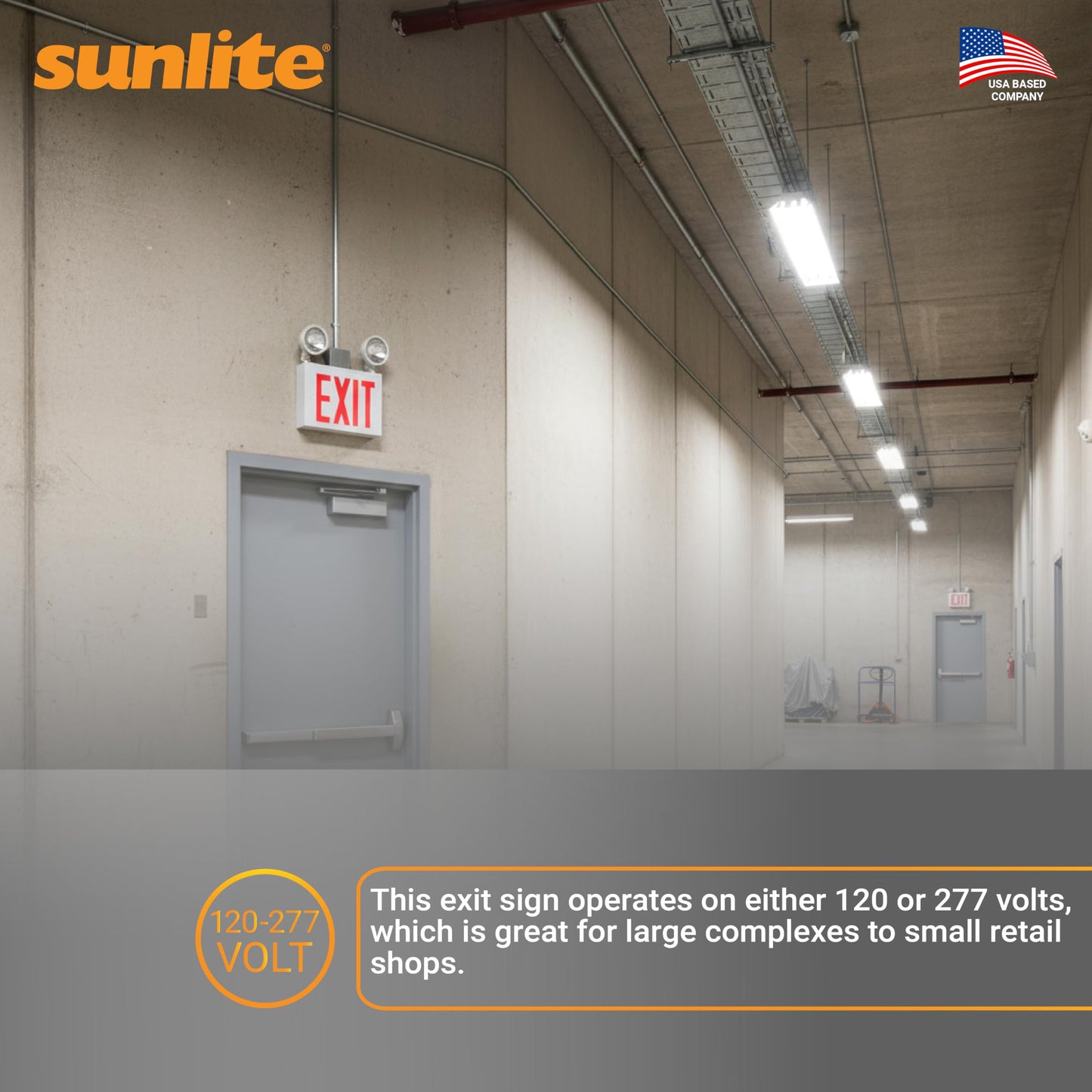 Sunlite 05275 LED Steel Exit Sign Combo, White Housing with Red Lettering, 90-Minute Battery Power Back-Up, Dual-360 Degree Adjustable Head Lamps, 200 Lumens, 120-277V, Fire Safety, NYC Compliant