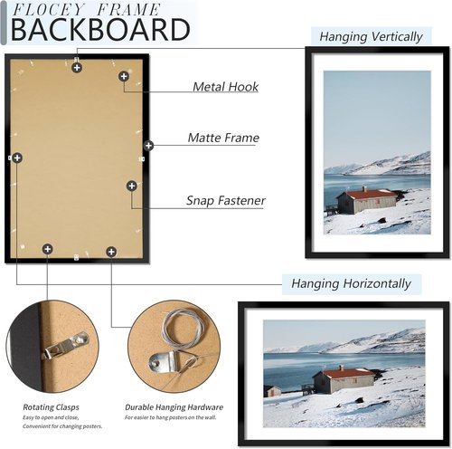 Black Picture Frame Set of 5 by [Brand Name] - Versatile 24x36 & 20x30 Frames for Horizontal or Vertical Display
