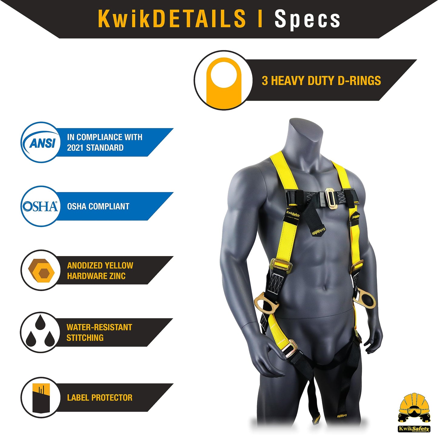 KwikSafety - Charlotte, NC - THUNDER [KIT] 3D Ring Full Body Safety Harness, 6' Lanyard, Tool Lanyard, 3' Cross Arm Strap Anchor ANSI OSHA PPE Fall Protection Arrest Restraint Construction Roofing