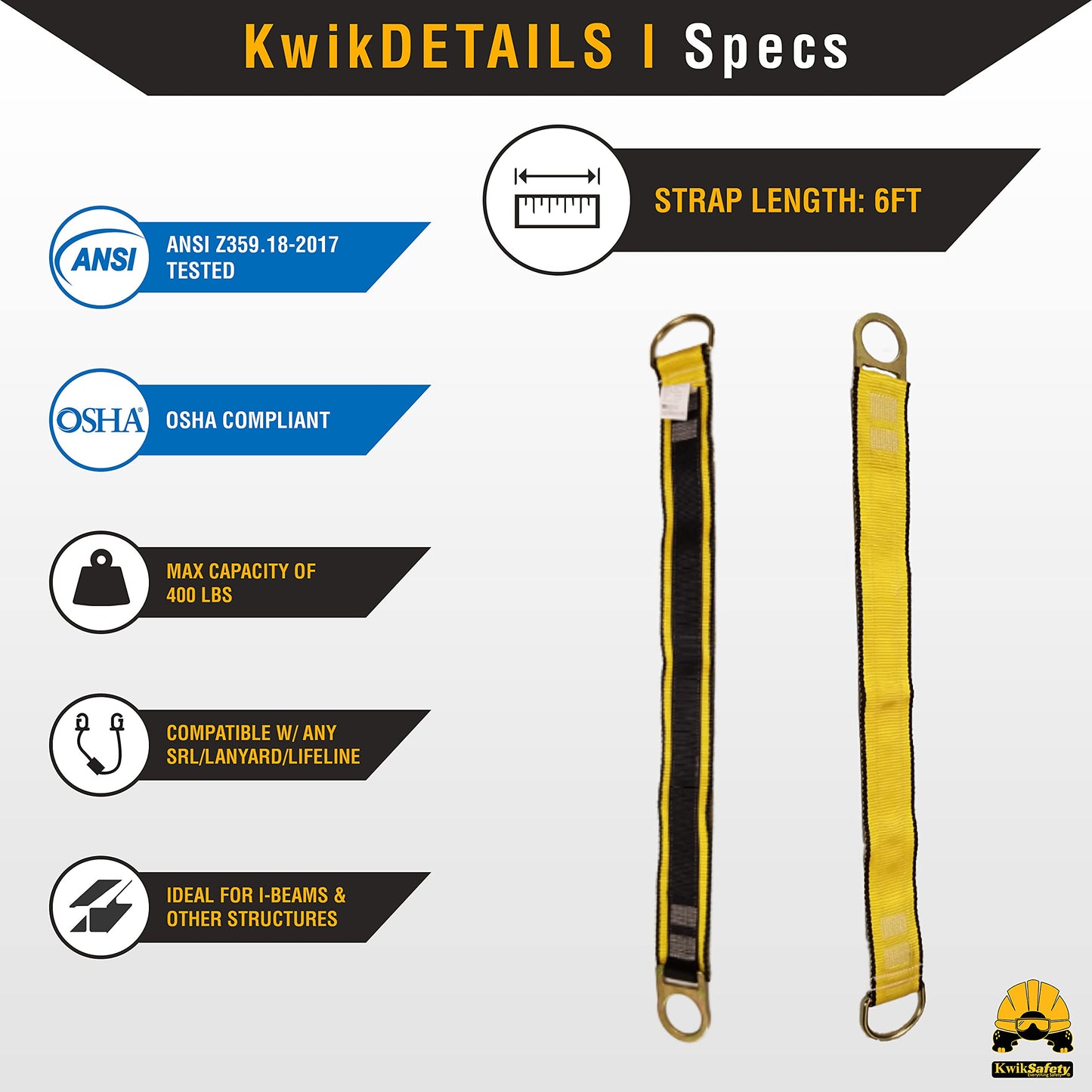 KwikSafety - Charlotte, NC - Gibbon Grip 6 ft Safety Anchor Cross Arm Strap Beam Choker ANSI Fall Arrest System Web Pass Thru Double D Ring Anchorage Sling OSHA Protection Harness Lanyard