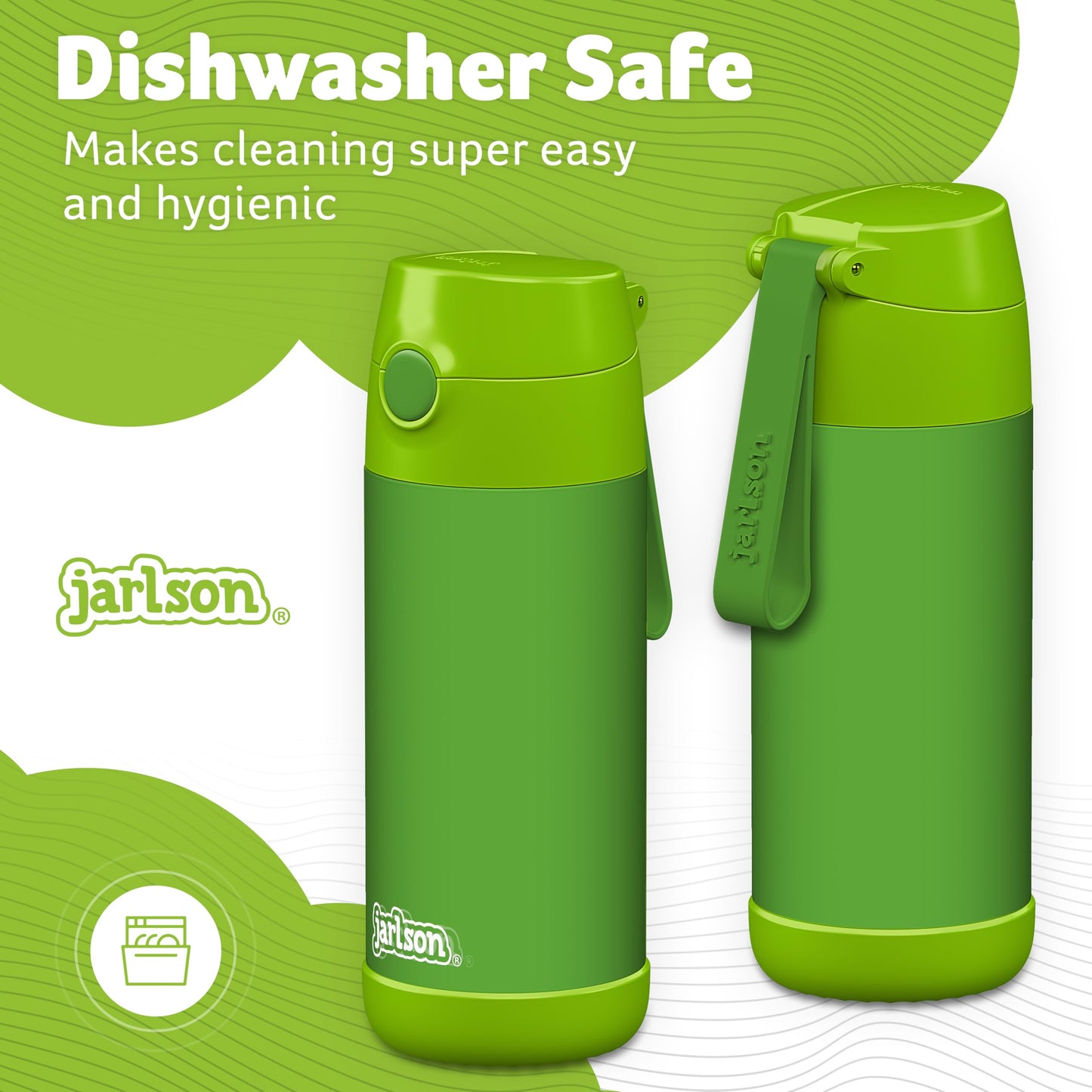 Jarlson® Kids Water Bottle CHARLI [12OZ] - Stainless Steel Thermo Bottle with Straw - Insulated, Spill Proof Waterbottle for School & Sports - Thermo Tumbler for Boys & Girls (Green)