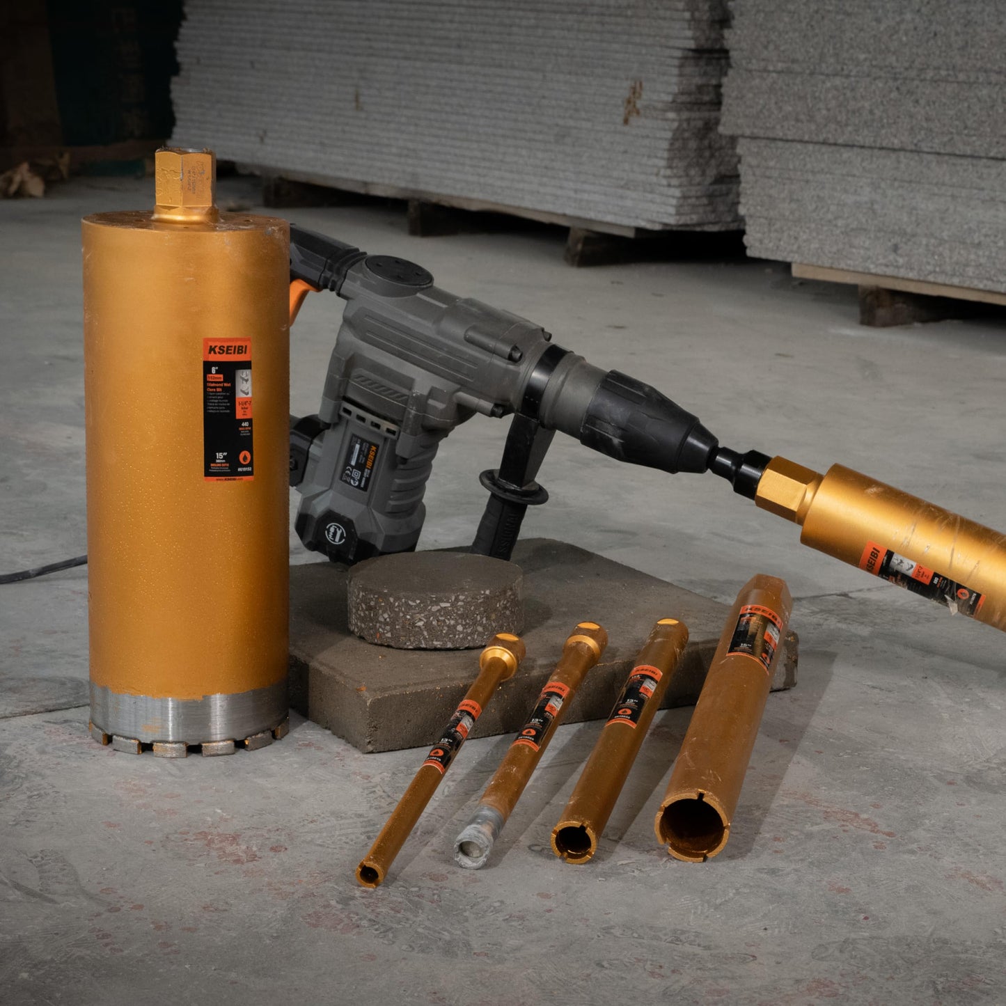 KSEIBI 619254 Wet Concrete Core Drill Bit, 10-Inch Diameter for Drilling Concrete, Marble, Granite, Brick, and Hard Masonry 16-Inch Drilling Depth, 1-1/4"-7 Arbor, 10mm Segment Height Diamond Hole Saw