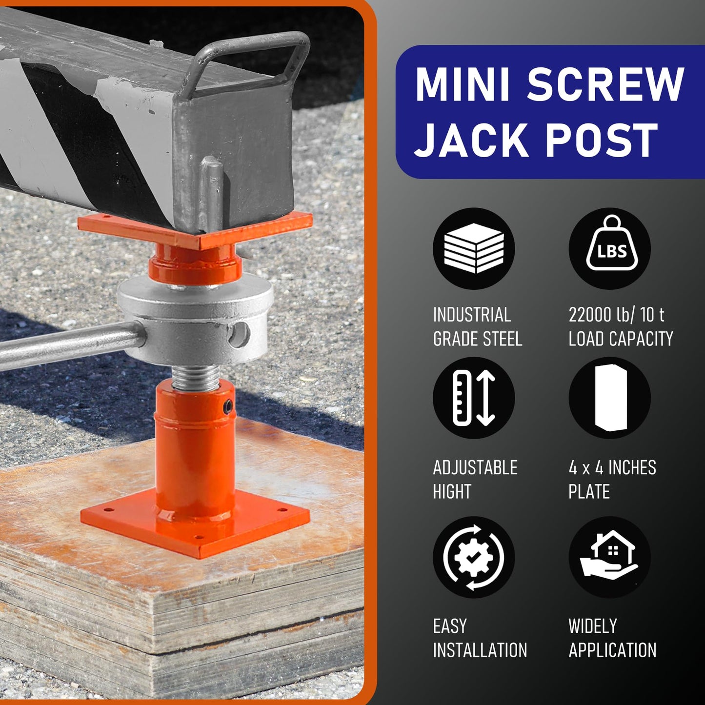 Heavy-Duty Screw Jack Post, 6.5" to 9" Adjustable Steel Shore House Jacks, 4" x 4" Basement Floor Jacks for Leveling, House Lifting & Structural Support
