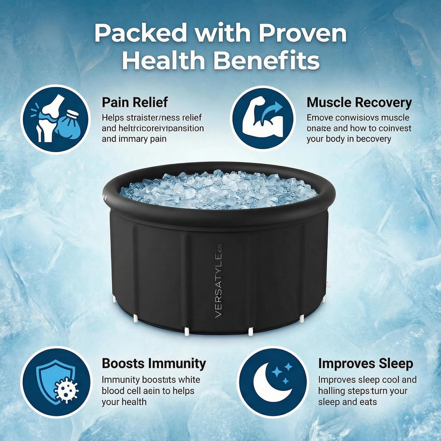 Versatyle 325-Gallon XXL Ice Bath Tub – Large Cold Plunge for Adults with Stainless Steel Frame, Insulated Walls, Cover, Pump and Carry Bag – Portable Recovery Pool – Fits Up to 4 People
