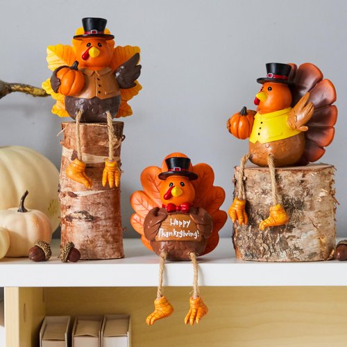 JOYIN 3 PCS Thanksgiving Turkey Tabletop Centerpiece Decor, Resin Turkey Figurines, Thanksgiving Decoration, Autumn Decor, Fall Harvest Home Decorations, Indoor Kitchen Decor, Party Supplies
