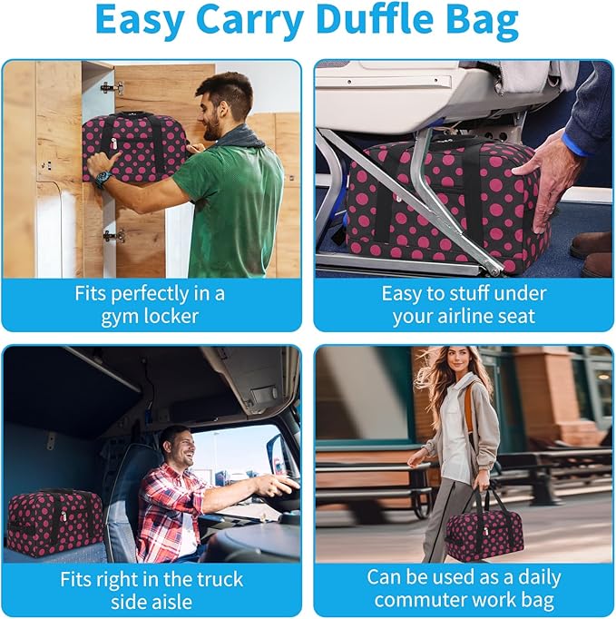 Small Gym Bag 14 inch lightweight Carry On Mini Duffel Bag for Travel Sport - Polka Dot Pink