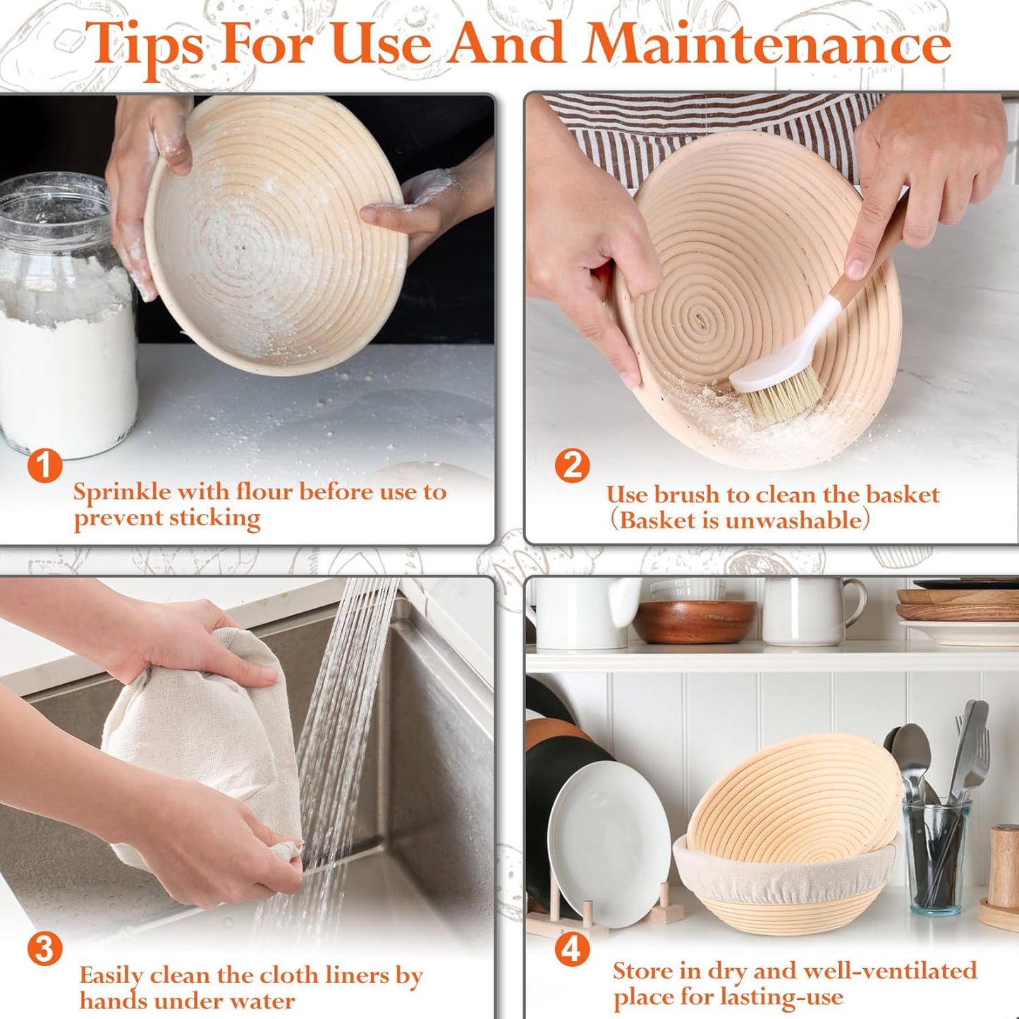 P&P CHEF 9-Inch Bread Proofing Baskets - Set of 2 Handmade Rattan Dough Making Baskets | Ideal for Sourdough Baking