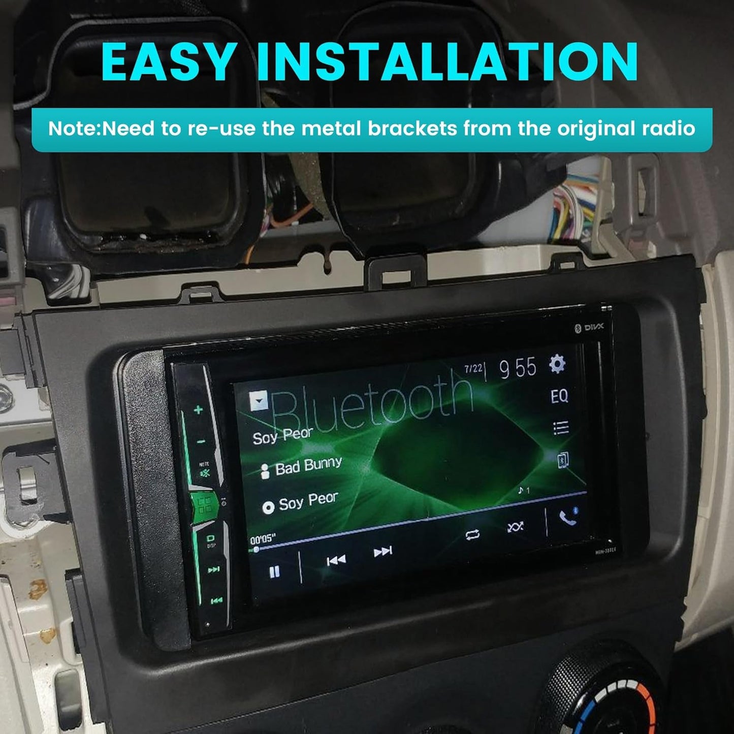 2009-2013 NuIth Double DIN Radio Installation Dash Kit W/Radio Wire Harness for Toyota Corolla, Aftermarket Radio Dash