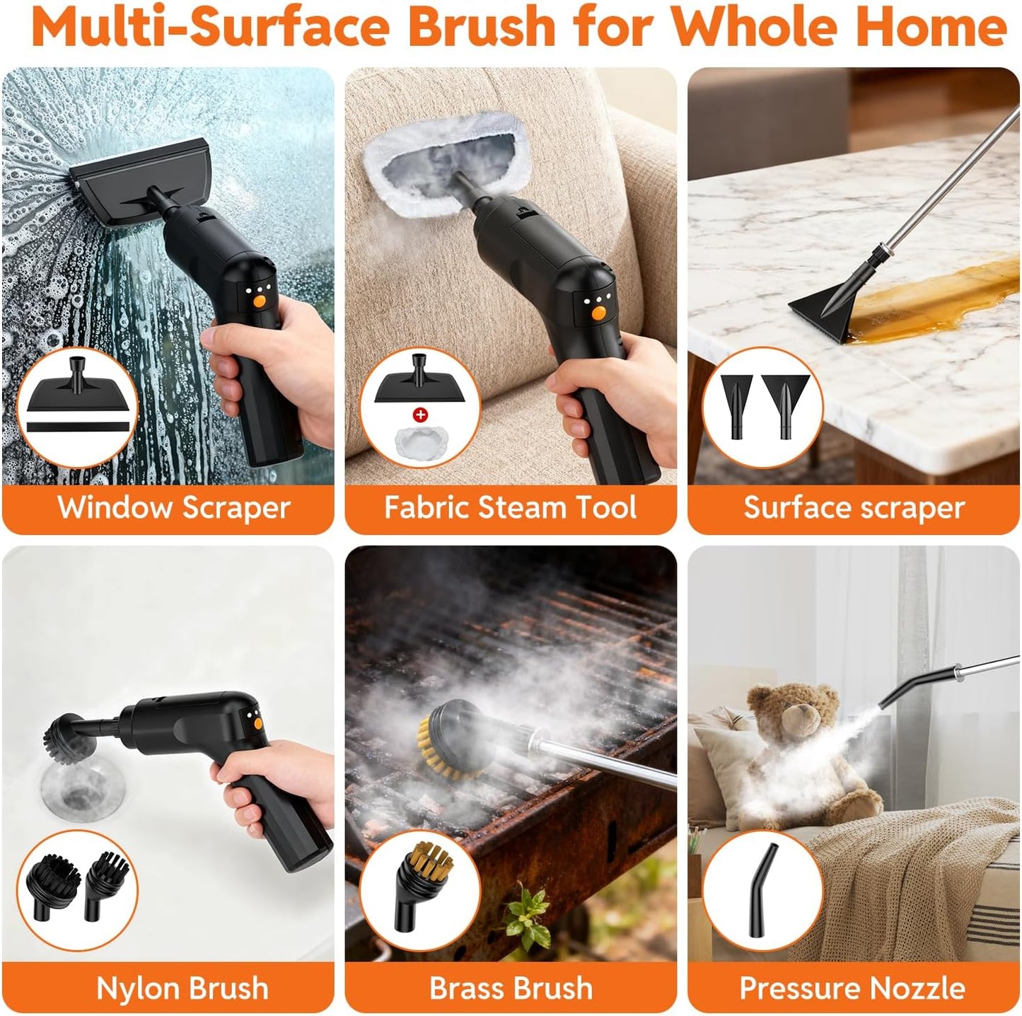 Skiennix Steam Cleaner - Fast Heating Handheld Steamer with 1.6L Tank & 16 Accessories | Ideal for Home & Car Cleaning