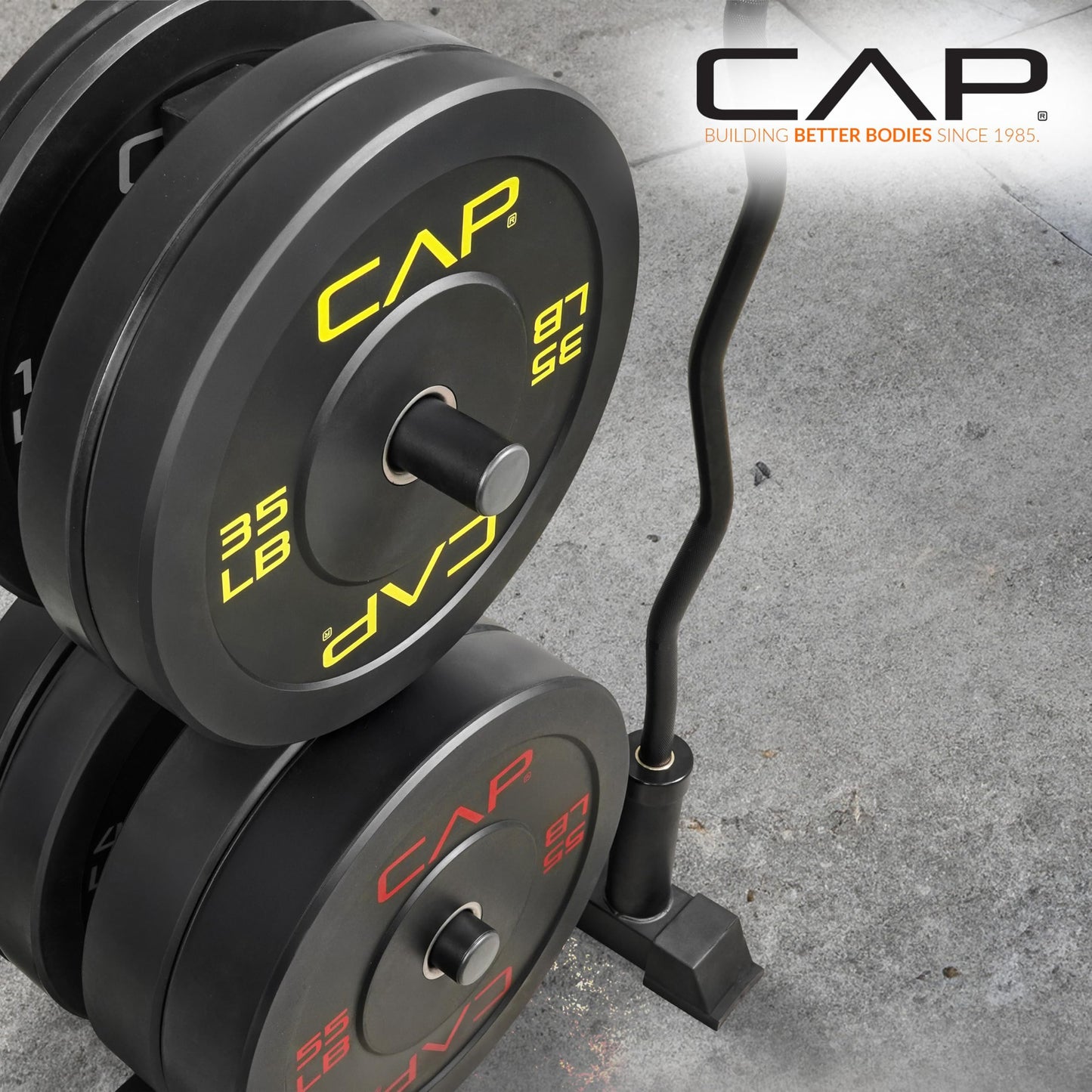 CAP 190 lb Economy Olympic Bumper Plate Set with Storage Rack, 2-Inch Olympic Plates, Medium Bounce Rubber Weight Plates with Steel Hub, 6 Weight Posts & 4 Barbell Holders for Weightlifting, Strength Training & Home Gym Workouts