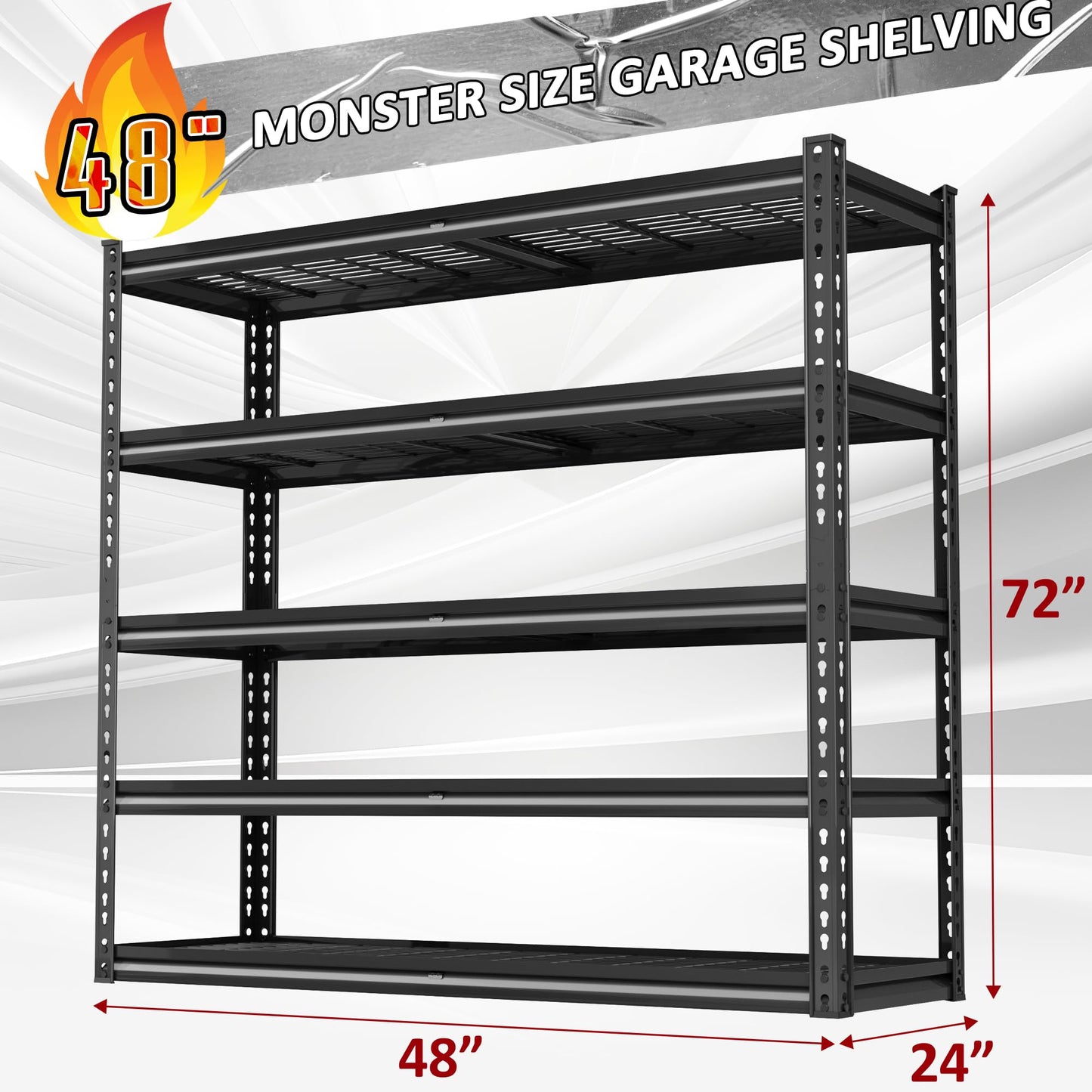 VDEVY 48" W Garage Shelving Heavy Duty,5-Tier Storage Shelves,3030LBS Adjustable Metal Shelving Units for Basement, Kitchen,Commercial,Warehouse,Pantry, 48" W x 72" H x 24" D