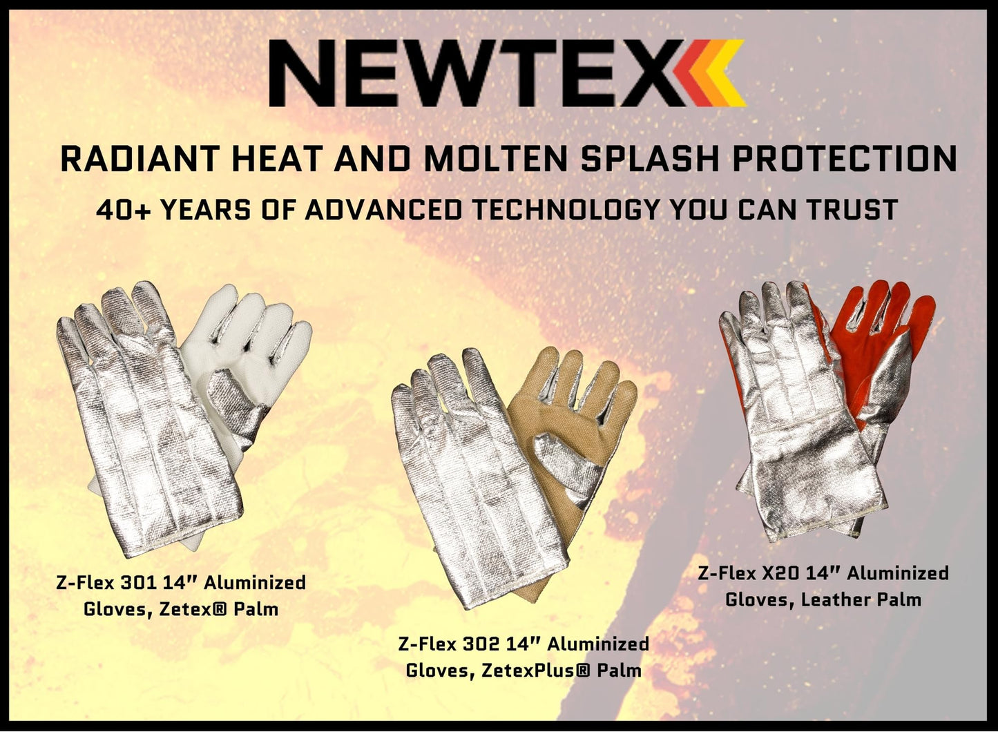 Newtex Z-Flex X20 Aluminized Heat Resistant Gloves – Leather Palm – Radiant Heat & Molten Metal Protection – Foundry, Furnace, Welding Industrial Safety Gloves – 14 Inch PPE