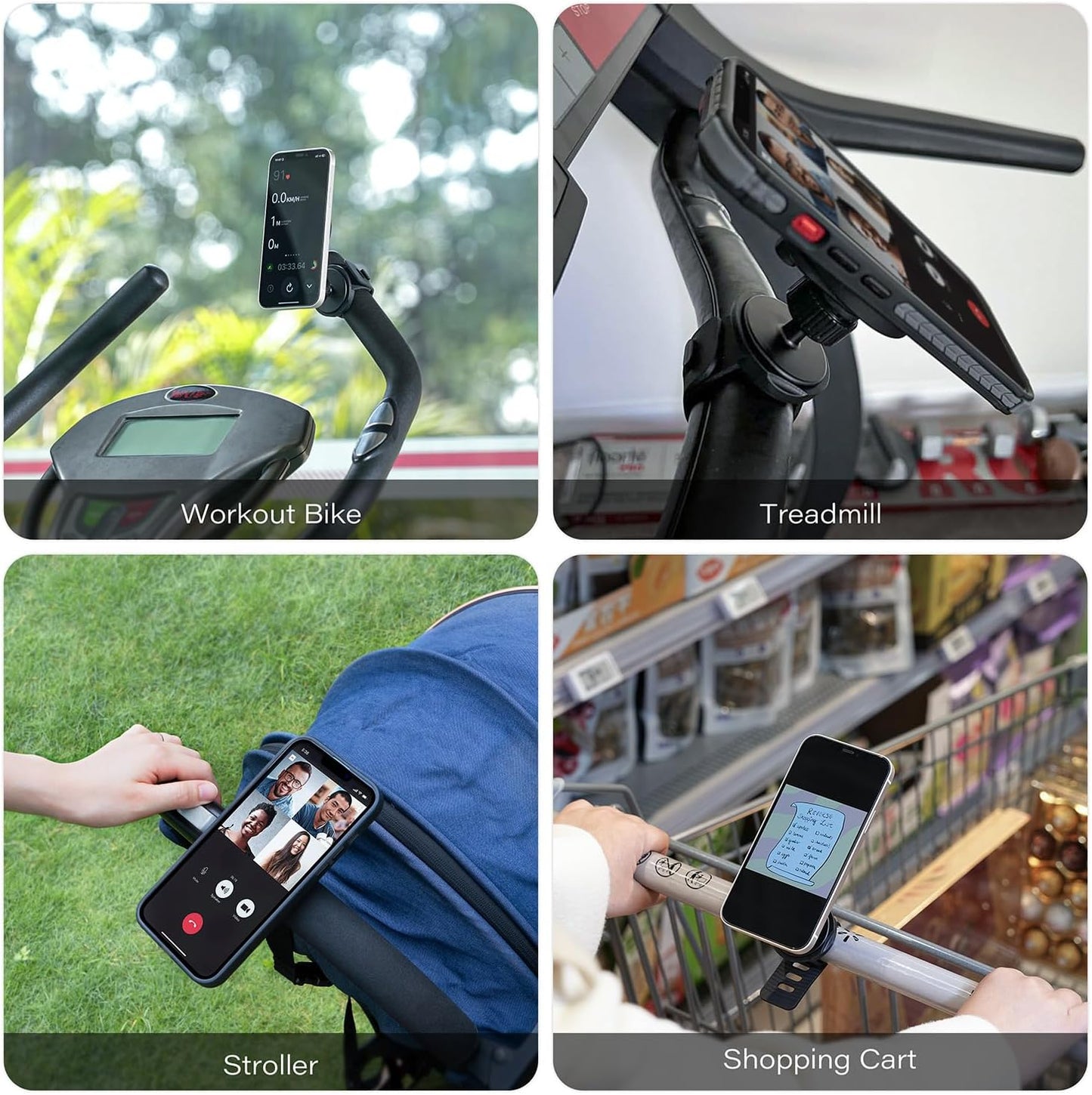 A2C Phone Holder for Peloton Bike, Stroller Phone Holder with Strong Magnets, Rotatable & Foldable Magnetic Phone Mount