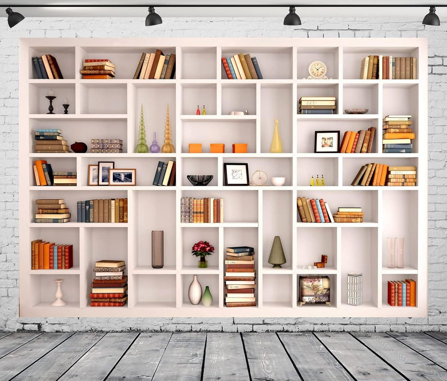 BELECO 7x5ft Fabric White Bookshelf Backdrop Library Modern Office Bookcase Backdrop Home Office Zoom Meeting Video