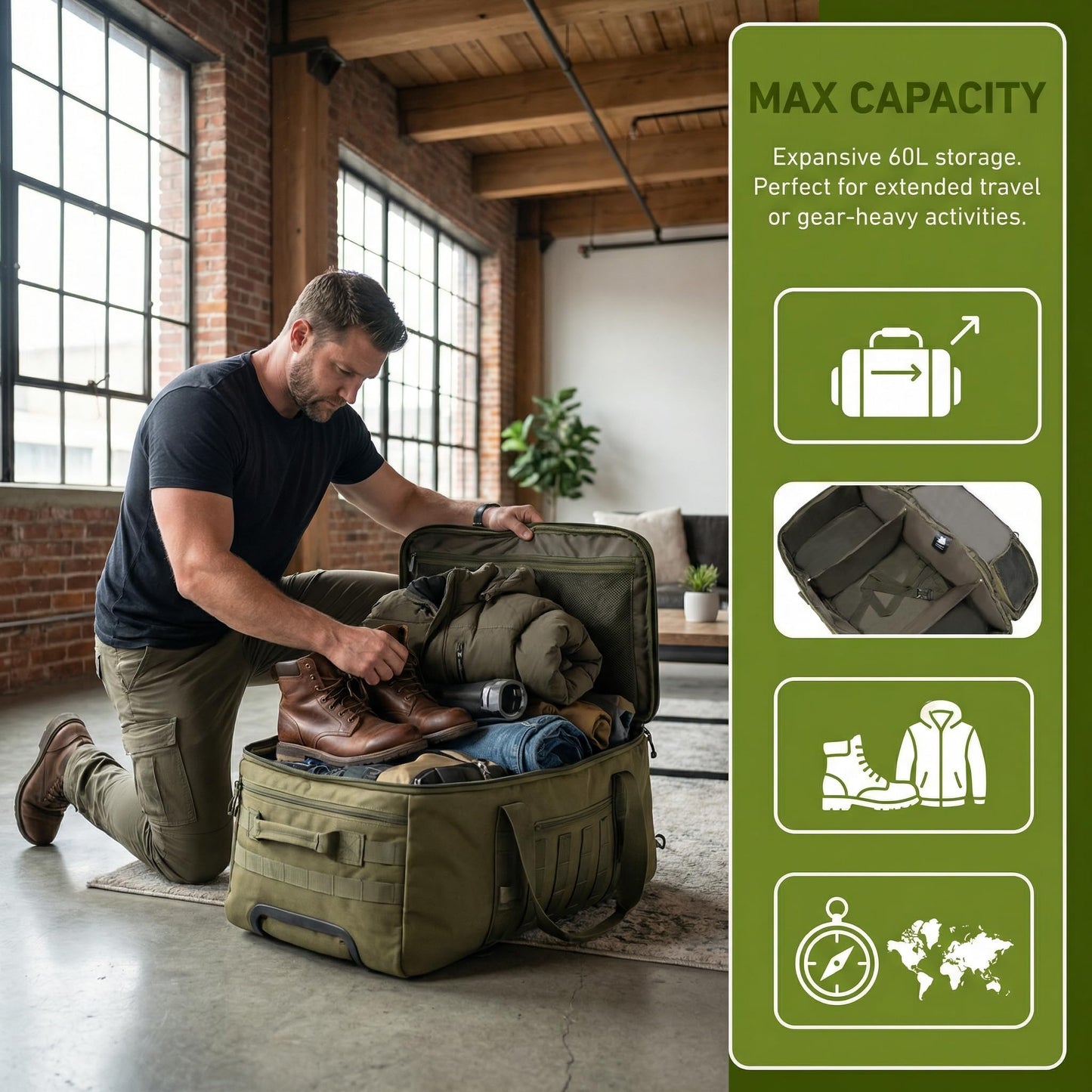 Gym Bag, 3-in-1 Duffel Backpack, Travel & Sports Bag for Outdoor, Tactical, Camping & Hunting – Weekend & Overnight Gear