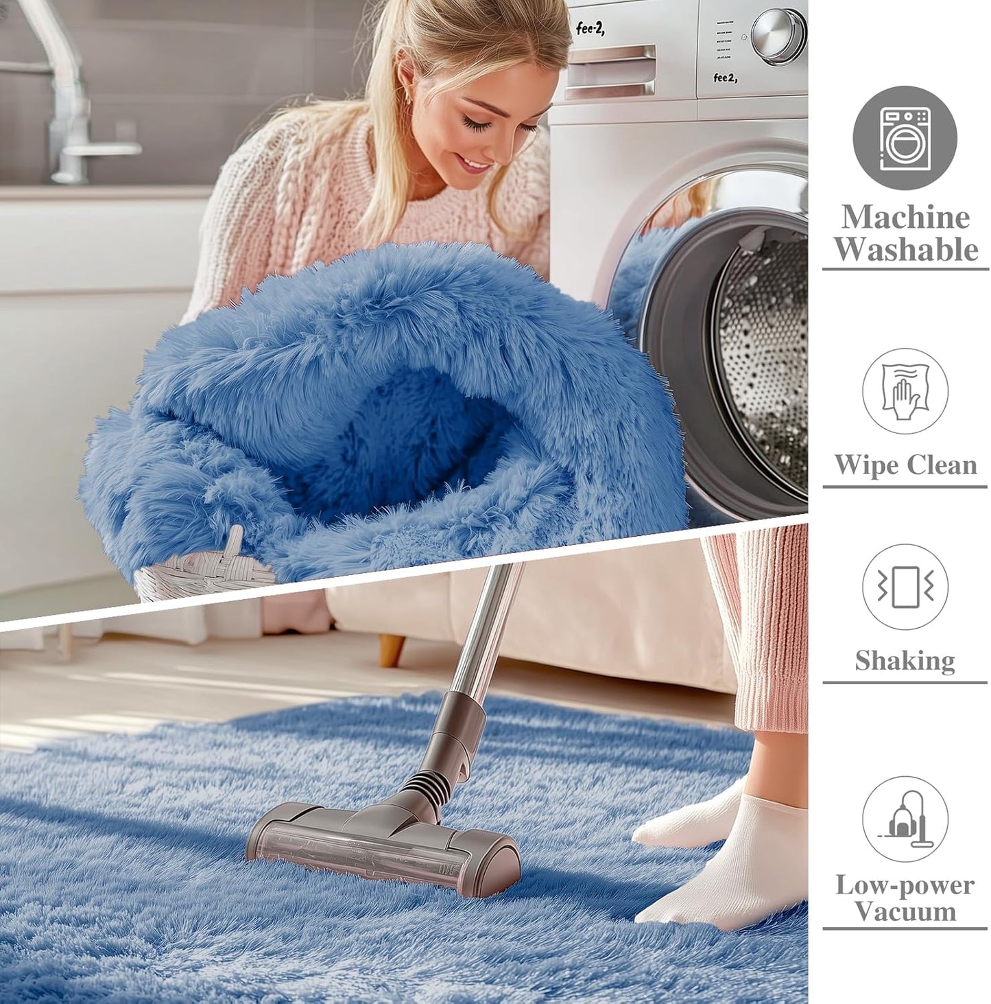 OLANLY Large 5x7 Machine Washable Area Rug - Soft Fluffy Shaggy Carpet for Living Room & Bedroom | Blue