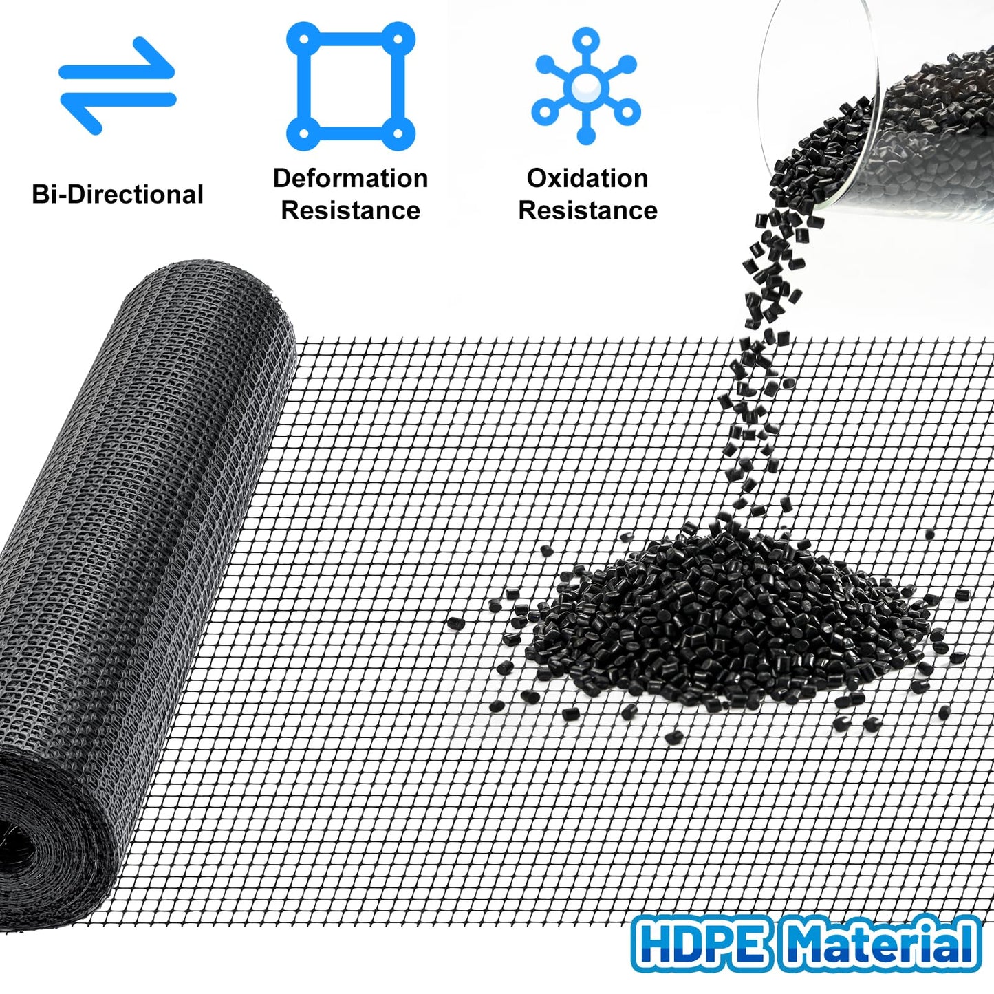 3 Ft x 164 Ft Geogrid for Retaining Wall, Bi-Directional Geo Grid Roll with Gloves, HDPE Geogrid for Gravel Driveway, Subgrade Reinforcement, Slope & Soil Stabilization, Erosion Control