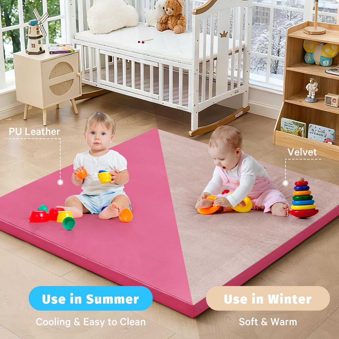 ILPEOD Waterproof Baby Play Mat for Floor Memory Foam 50 * 50 Cushion Playpen Playmat Tummy Time Crawling Mat Nursery Rug Thick Pad Create Soft & Safe Area for Infants,Toddler,Kids,Hot Pink