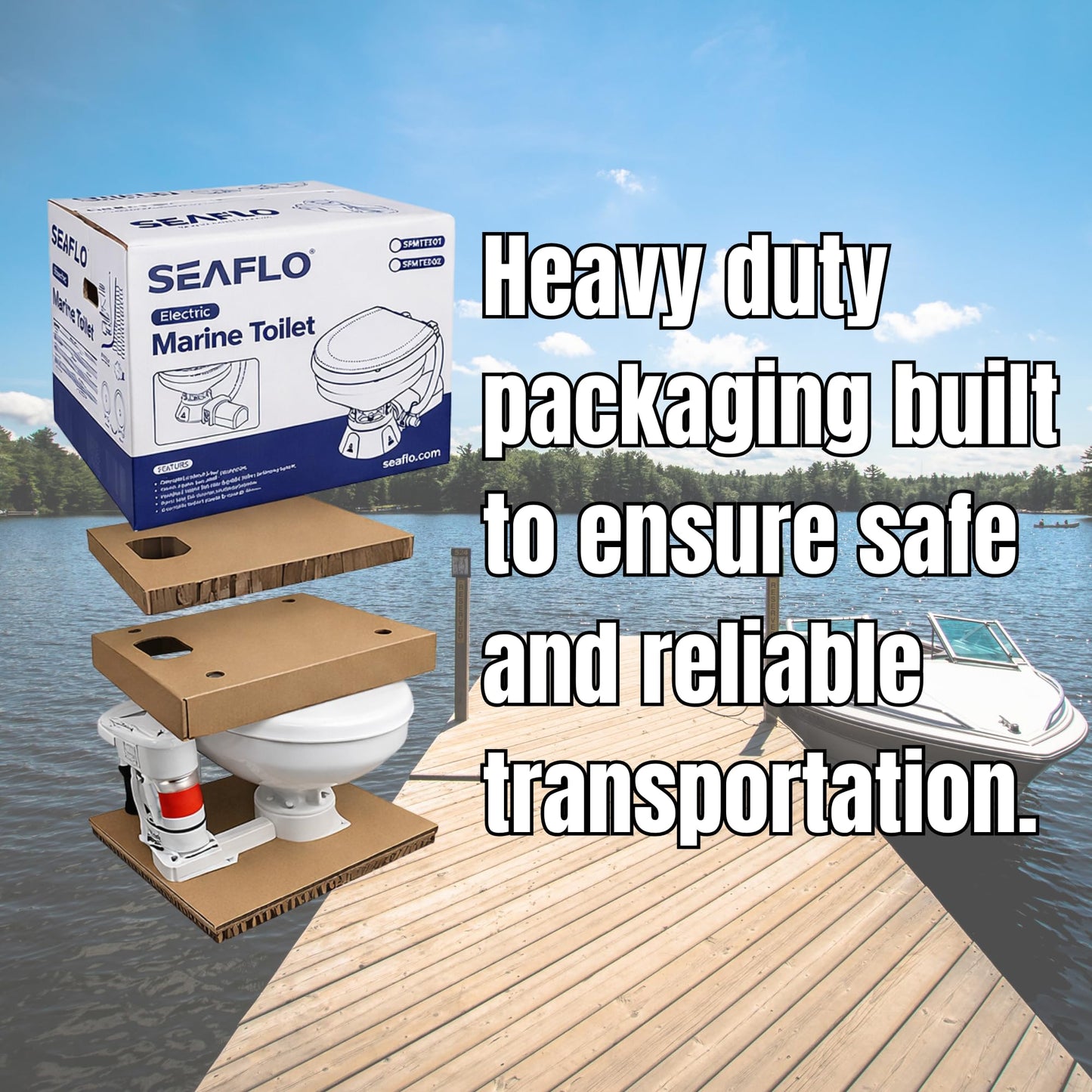 SEAFLO 12V Electric Flush Marine Toilet – Large Size Marine Head – Corrosion Resistant Construction – Built-In Backflow Preventer – Stainless Steel Shaft – Permanent Magnet Motor - 4 Year Warranty!