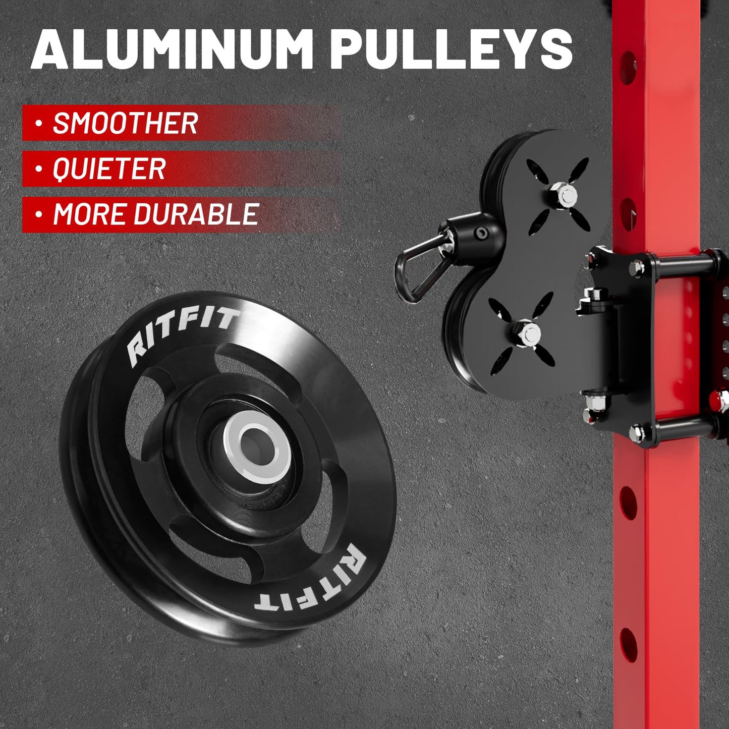 RitFit Aluminum Pulley Wheel for Gym Equipment, 2PCS/ 6PCS Set Power Rack Pulley Attachment, 90mm Aluminum Alloy Bearing Gym Pulley Wheel for Home Gym (Black 6 pcs)