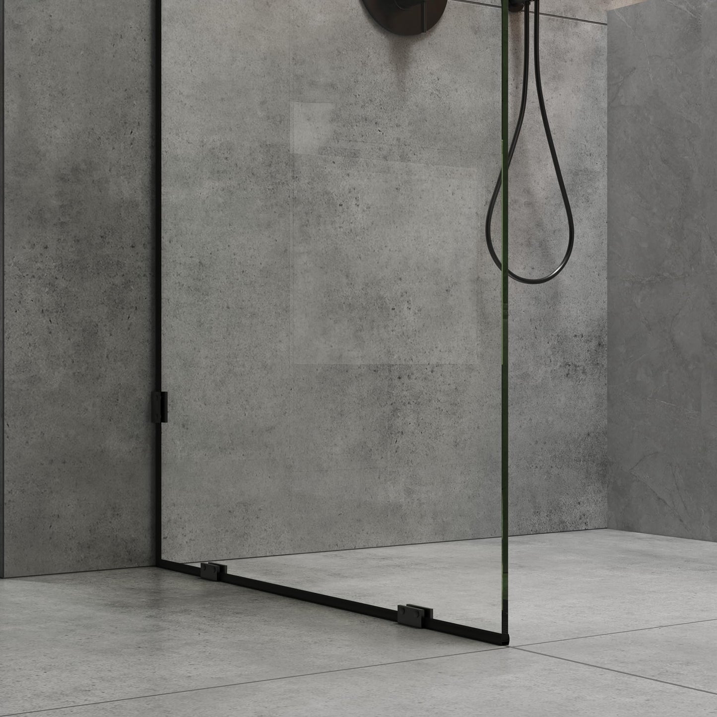 DeerValley 34"×74" Shower Glass Panel, 5/16'' (8mm) Thick Fixed Glass Shower Panel, Frameless Shower Screen for Walk in Shower, Tempered Glass Half Door with Stainless Steel Clamps (Black)