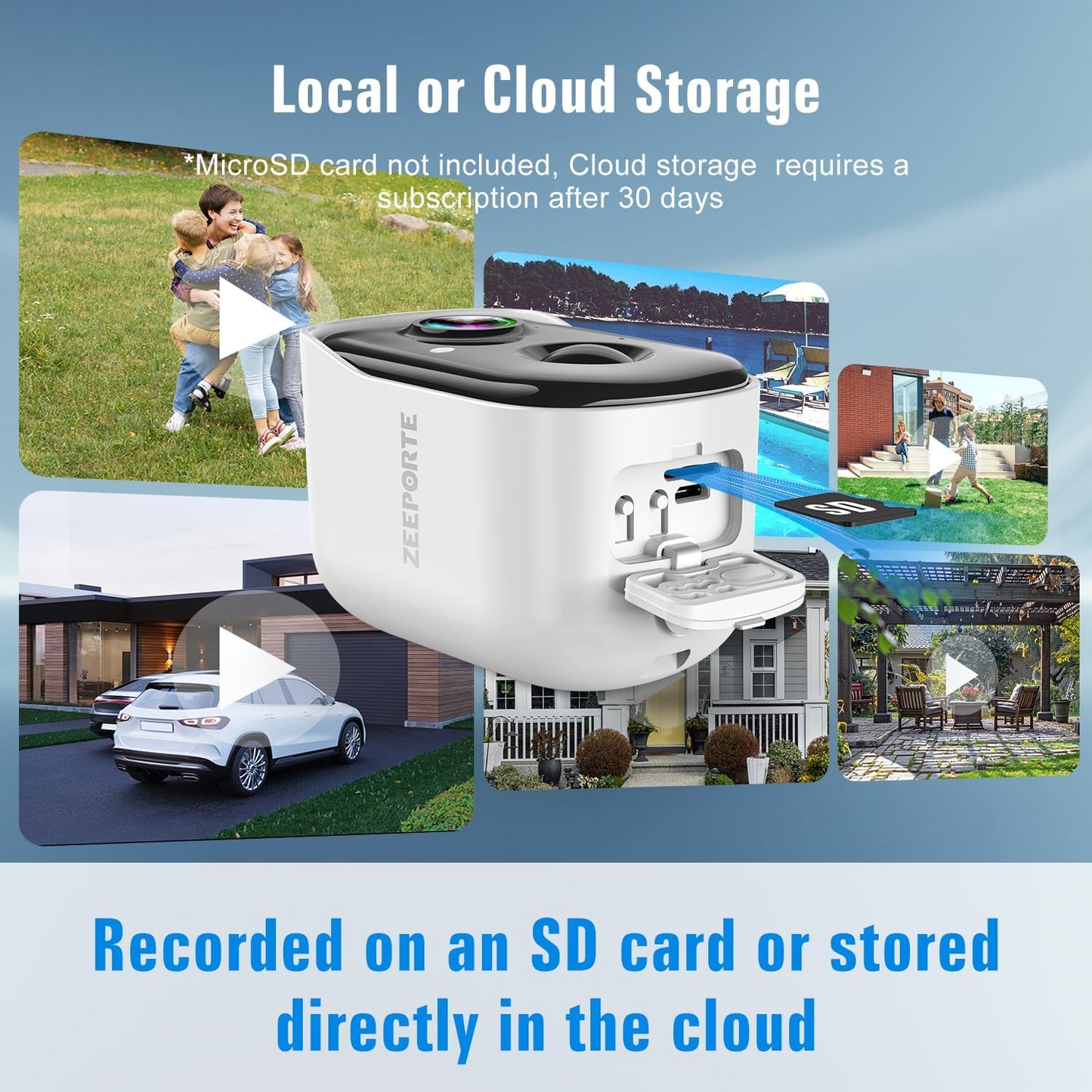 ZEEPORTE SECURITY 2K Security Cameras Wireless Outdoor, Cameras for Home Security with Color Night Vision, SD/Cloud