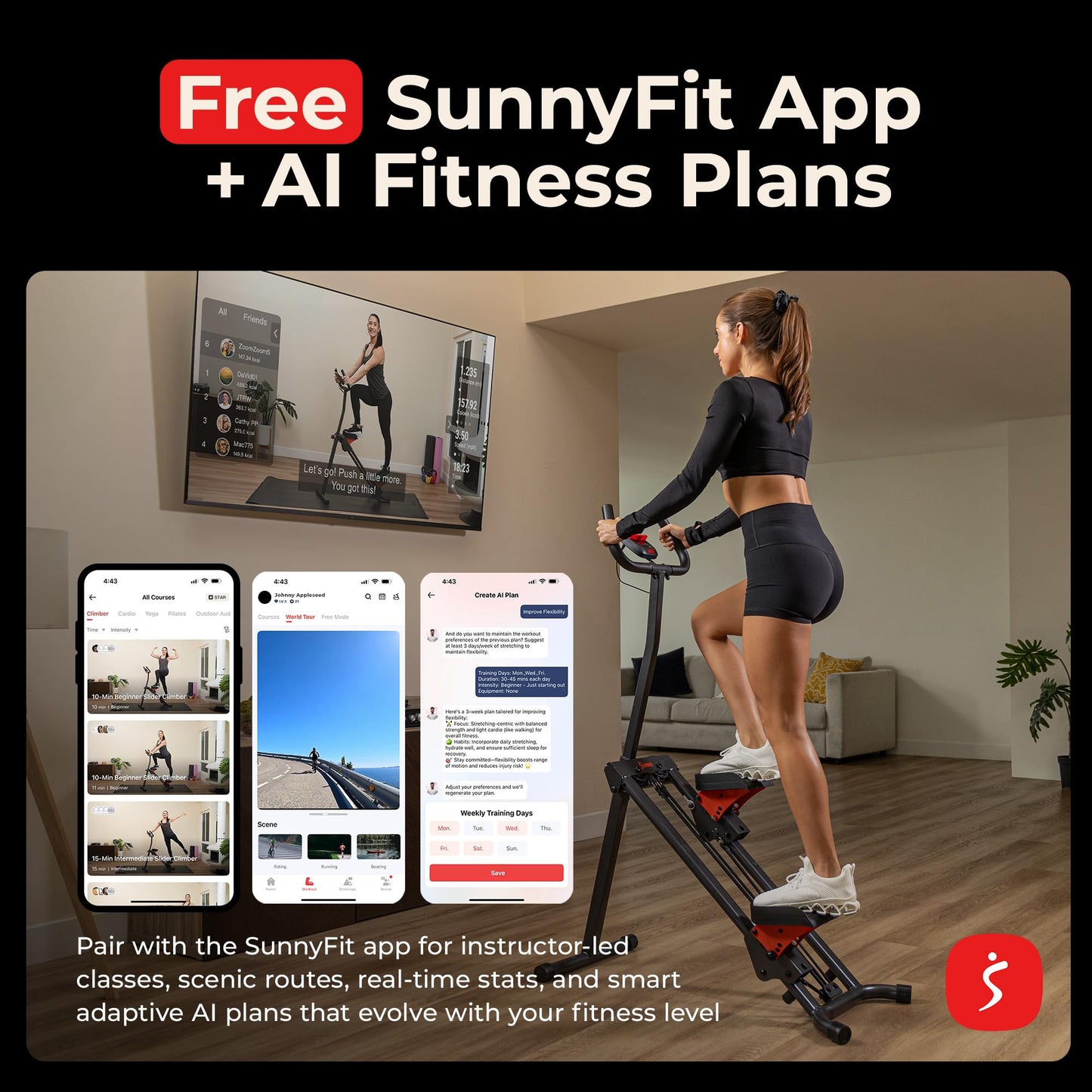 Sunny Health & Fitness Smart Foldable Stair Climber with Balance-Assist Cords - SF-S025005