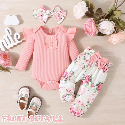GDTOGRT Baby Girl Clothes - Ruffle Romper Set with Floral Pants & Cute Headband | Newborn Infant Outfit