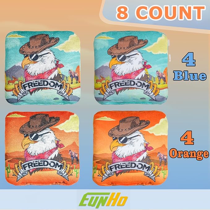 EunHo Cornhole Bags Regulation Dual Sided Set of 8, Professional Cornhole Bean Bags Slick & Sticky Side Bags with Carry Bag