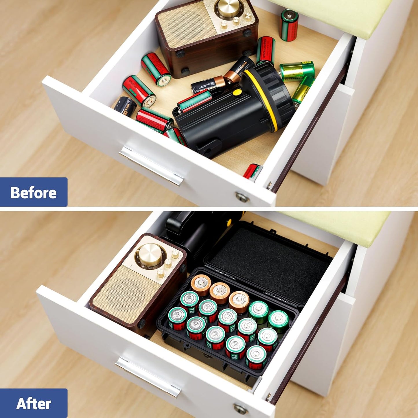 KIWIFOTOS IP67 15 LR20 D Cell Battery Organizer Case Waterproof Slots D Cell Alkaline Batteries Storage Holder