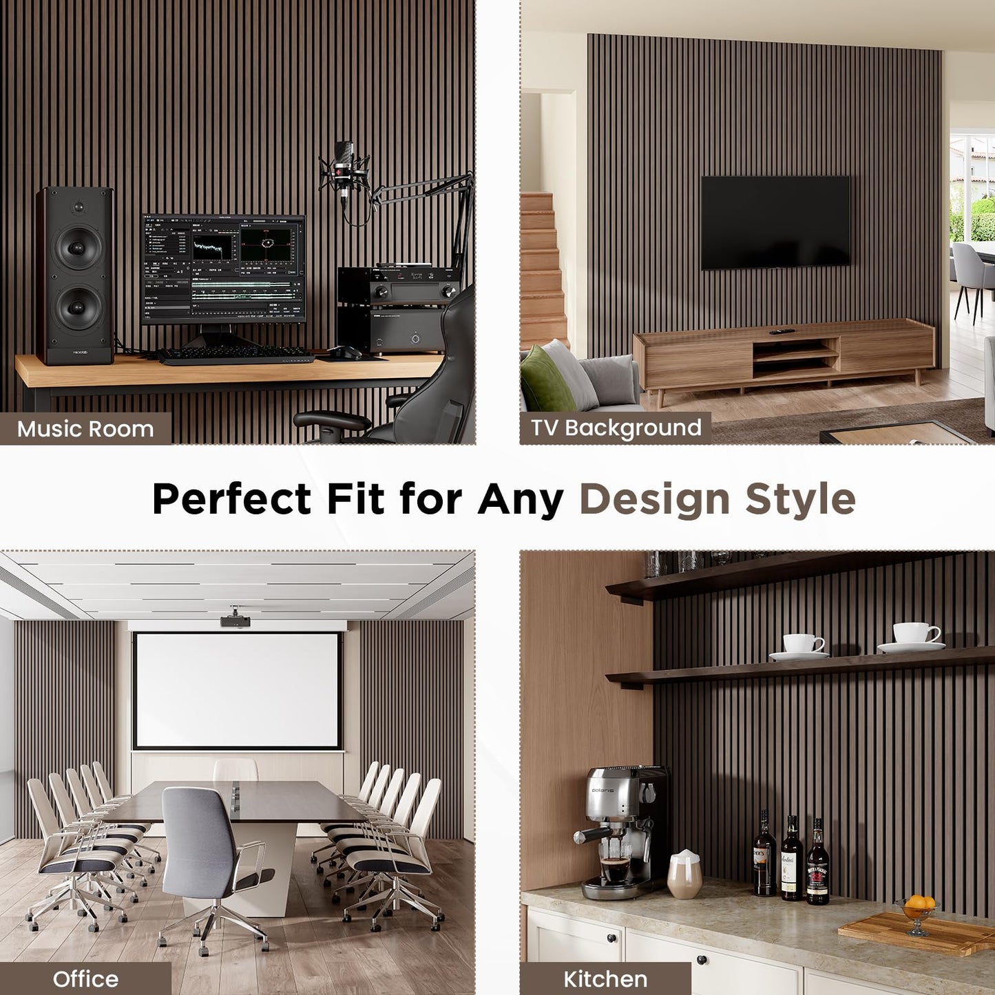 SMARTSTANDARD Wood Slat Acoustic Wall Panels 2 Pack 94"x23.6" Classic Dark Walnut, Noise Reducing and Sound Absorbing, Decorative Slat Panels for Home Studio Office Living Room