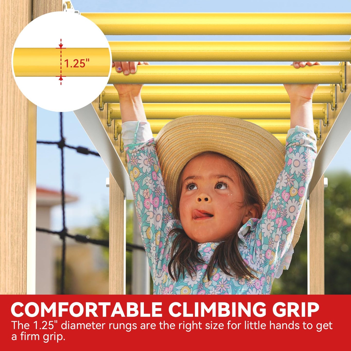 SUNSHINE FARMRE 16.5 Inch Monkey Bars Kit Playground Monkey Bar Ladder Rungs for Backyard Indoor Outdoor Metal Monkey Bars Swing Set Playset Accessories (Yellow, 12 Pcs)