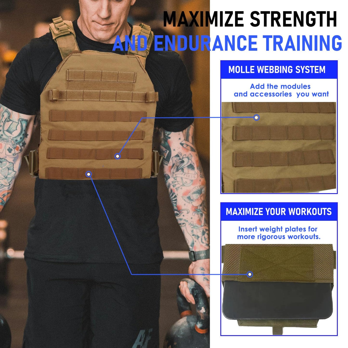 Miramrax Weighted Vest for Men and Women Weight Vests Adjustable Strength and Endurance Training Fitness Workouts Tactical Running Gym (Tan)