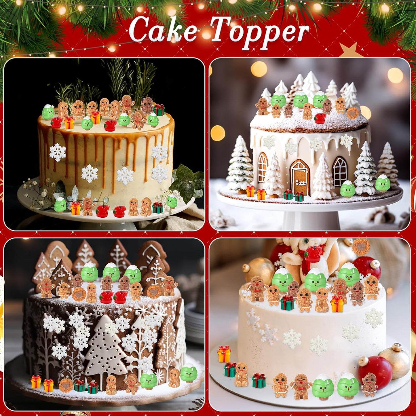 Sawysine Mini Resin Christmas Figurines - 64 Pcs Gingerbread & Xmas Tree Ornaments for DIY Crafts
