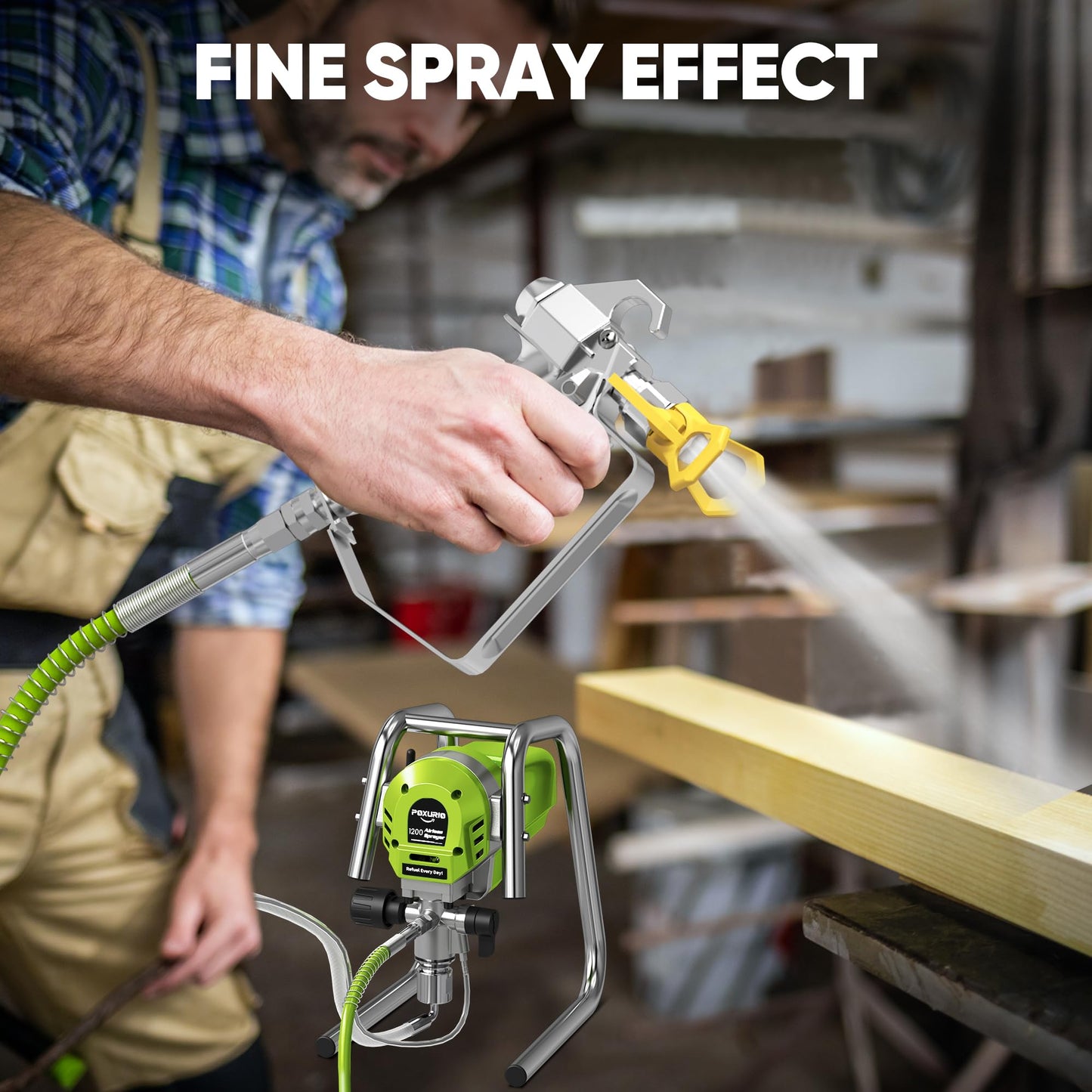 1200W Airless Paint Sprayer, 3300PSI High Efficiency Paint Sprayer Gun, Thinning-Free, with Extension Rod, Stand Airless Sprayer for Home Interior & House Exterior, Green