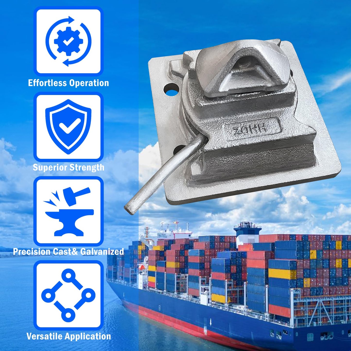 NULTRUMA Sea Rail Shipping Container Manual Twist Lock, Dovetail Style Deck Mount for Securing Containers to Flat Surfaces, Ships, Trailers & Rail Cars 2 Pack