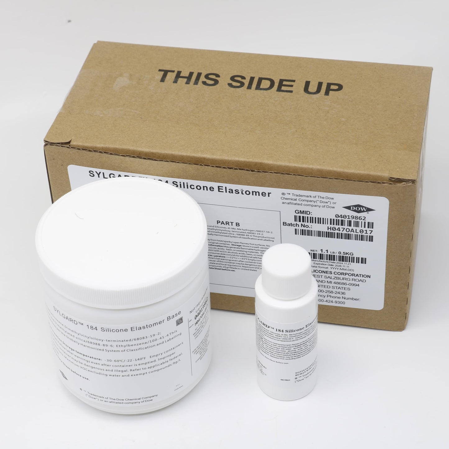Dowsil SYLGARD 184 (Form Dow Corning) Silicone Elastomer Kit Base A + Curing Agent Solidifier B for Electrical Component Battery Board Assembly Room Temperature RT Heat Cure(1.1 lb = A 450g + B 45g)